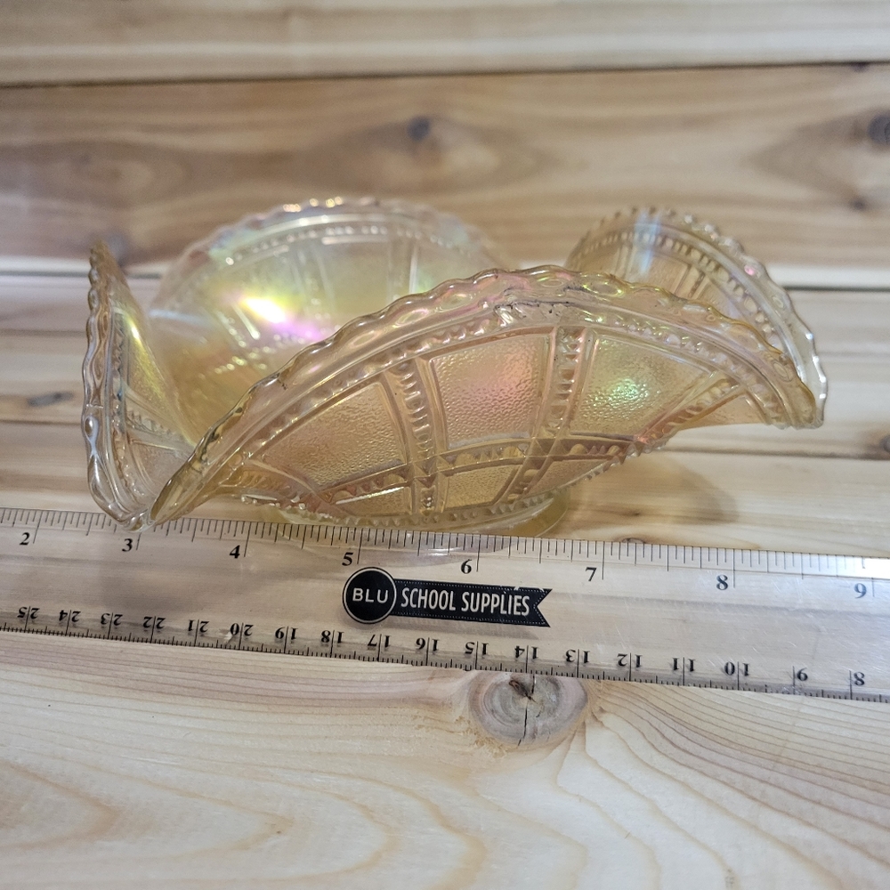 Vintage Imperial Glass Clam Broth Beaded Block Square Bowl
